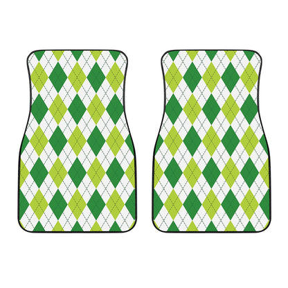 White And Green Argyle Pattern Print Front Car Floor Mats
