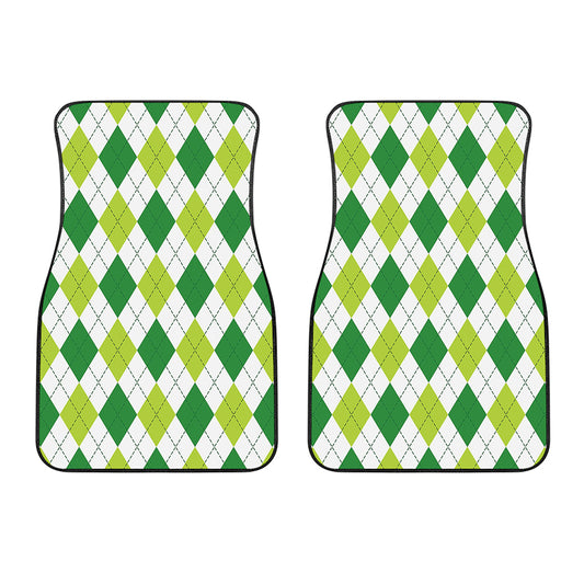 White And Green Argyle Pattern Print Front Car Floor Mats