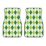 White And Green Argyle Pattern Print Front Car Floor Mats