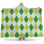 White And Green Argyle Pattern Print Hooded Blanket