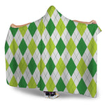 White And Green Argyle Pattern Print Hooded Blanket