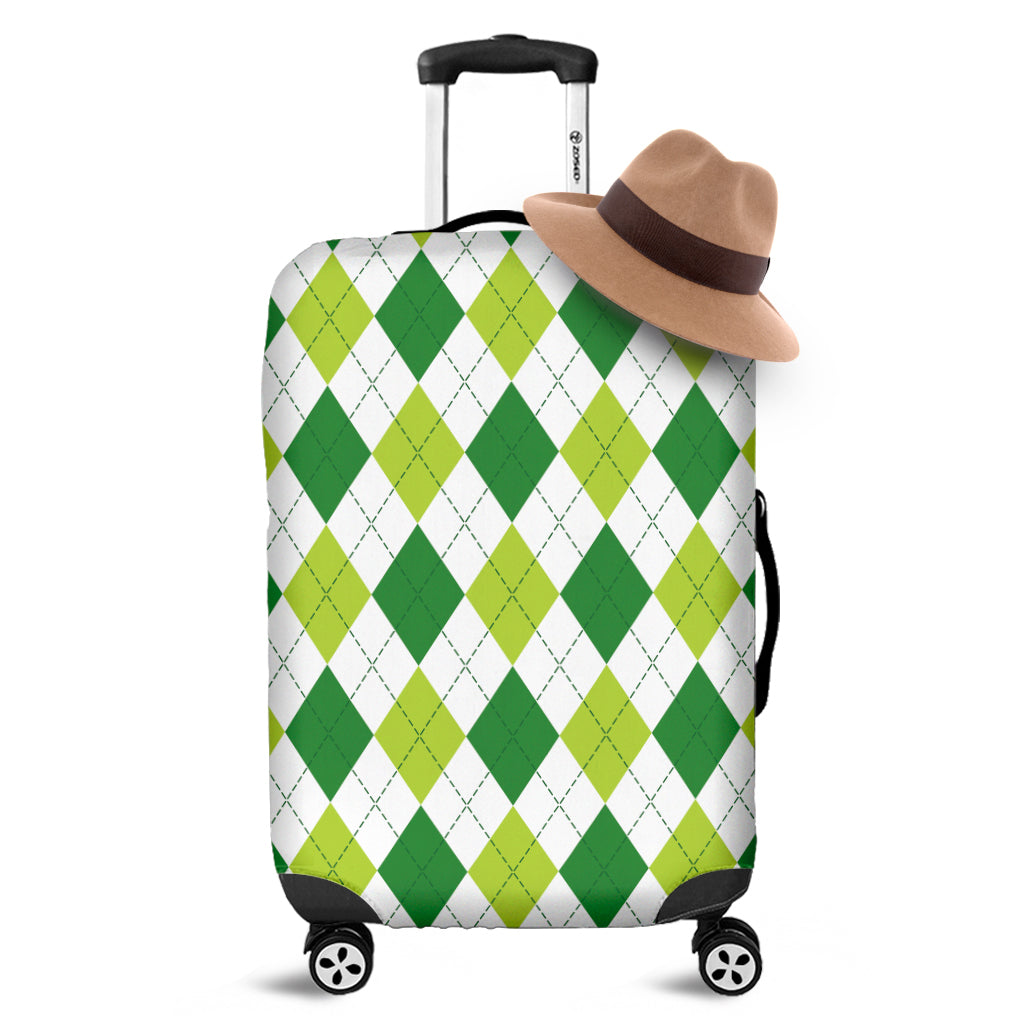 White And Green Argyle Pattern Print Luggage Cover
