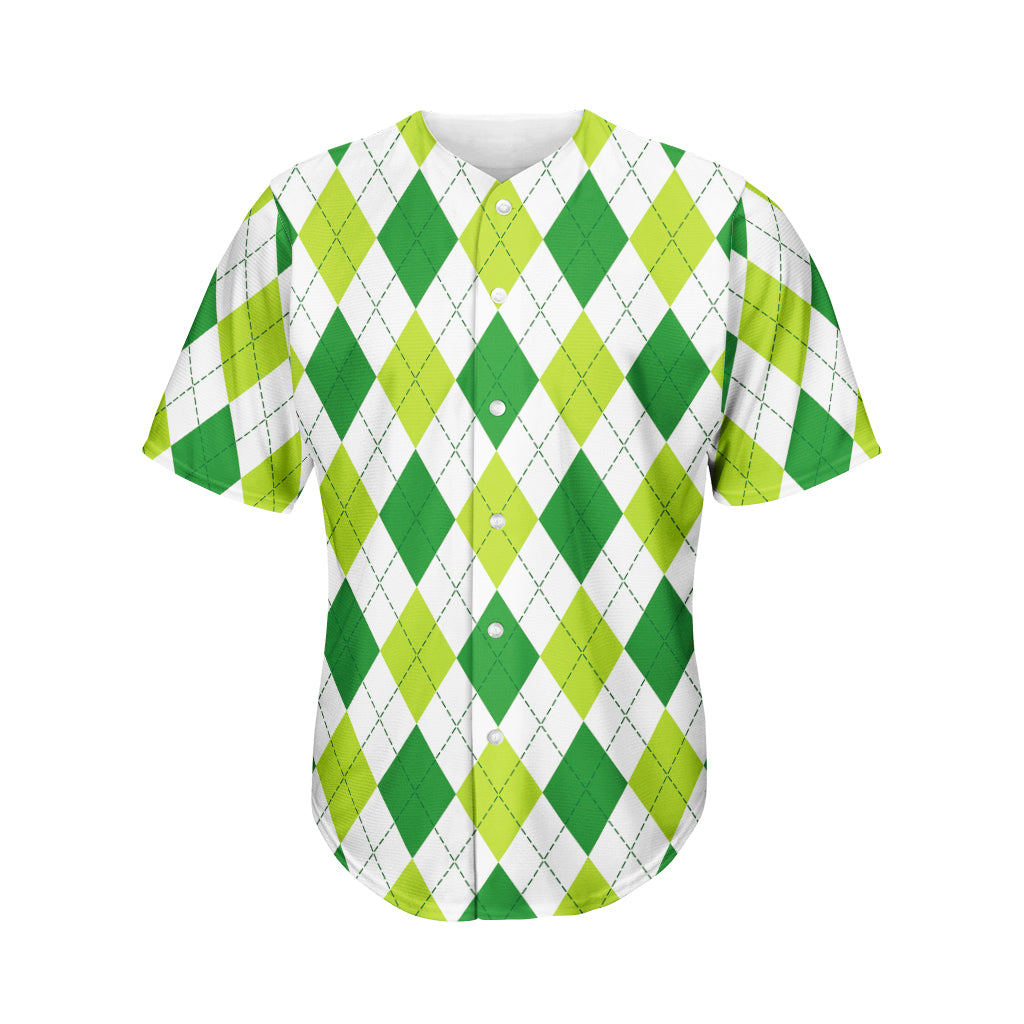 White And Green Argyle Pattern Print Men's Baseball Jersey
