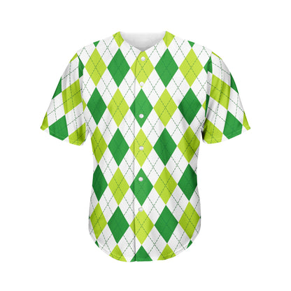 White And Green Argyle Pattern Print Men's Baseball Jersey