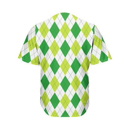 White And Green Argyle Pattern Print Men's Baseball Jersey