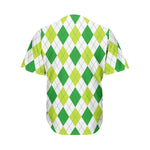 White And Green Argyle Pattern Print Men's Baseball Jersey