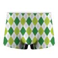 White And Green Argyle Pattern Print Men's Boxer Briefs