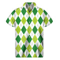 White And Green Argyle Pattern Print Men's Short Sleeve Shirt