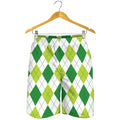White And Green Argyle Pattern Print Men's Shorts