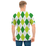 White And Green Argyle Pattern Print Men's T-Shirt