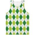 White And Green Argyle Pattern Print Men's Tank Top