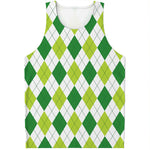 White And Green Argyle Pattern Print Men's Tank Top