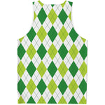 White And Green Argyle Pattern Print Men's Tank Top