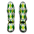 White And Green Argyle Pattern Print Muay Thai Shin Guards