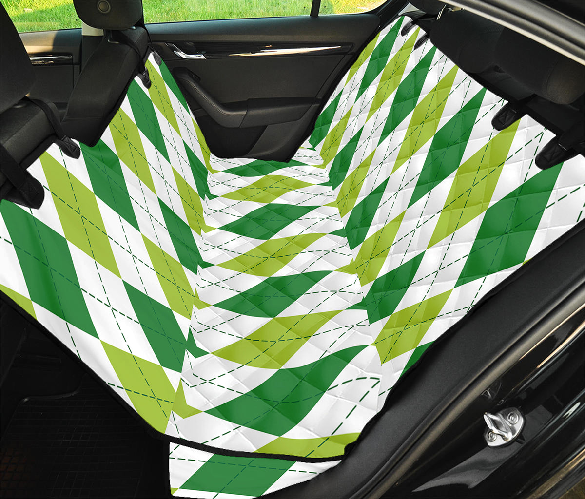 White And Green Argyle Pattern Print Pet Car Back Seat Cover
