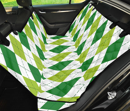 White And Green Argyle Pattern Print Pet Car Back Seat Cover