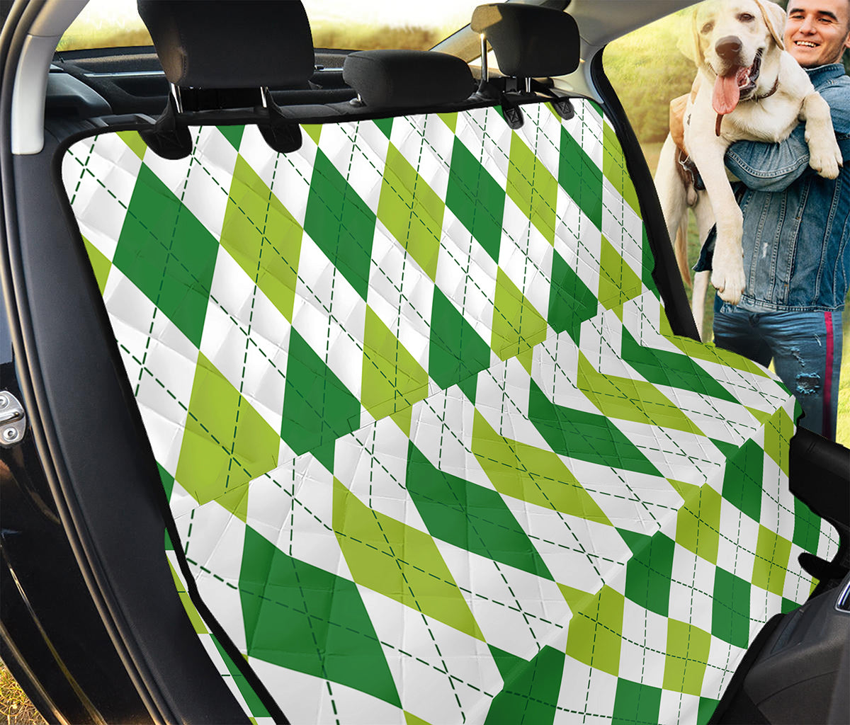 White And Green Argyle Pattern Print Pet Car Back Seat Cover