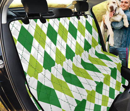 White And Green Argyle Pattern Print Pet Car Back Seat Cover