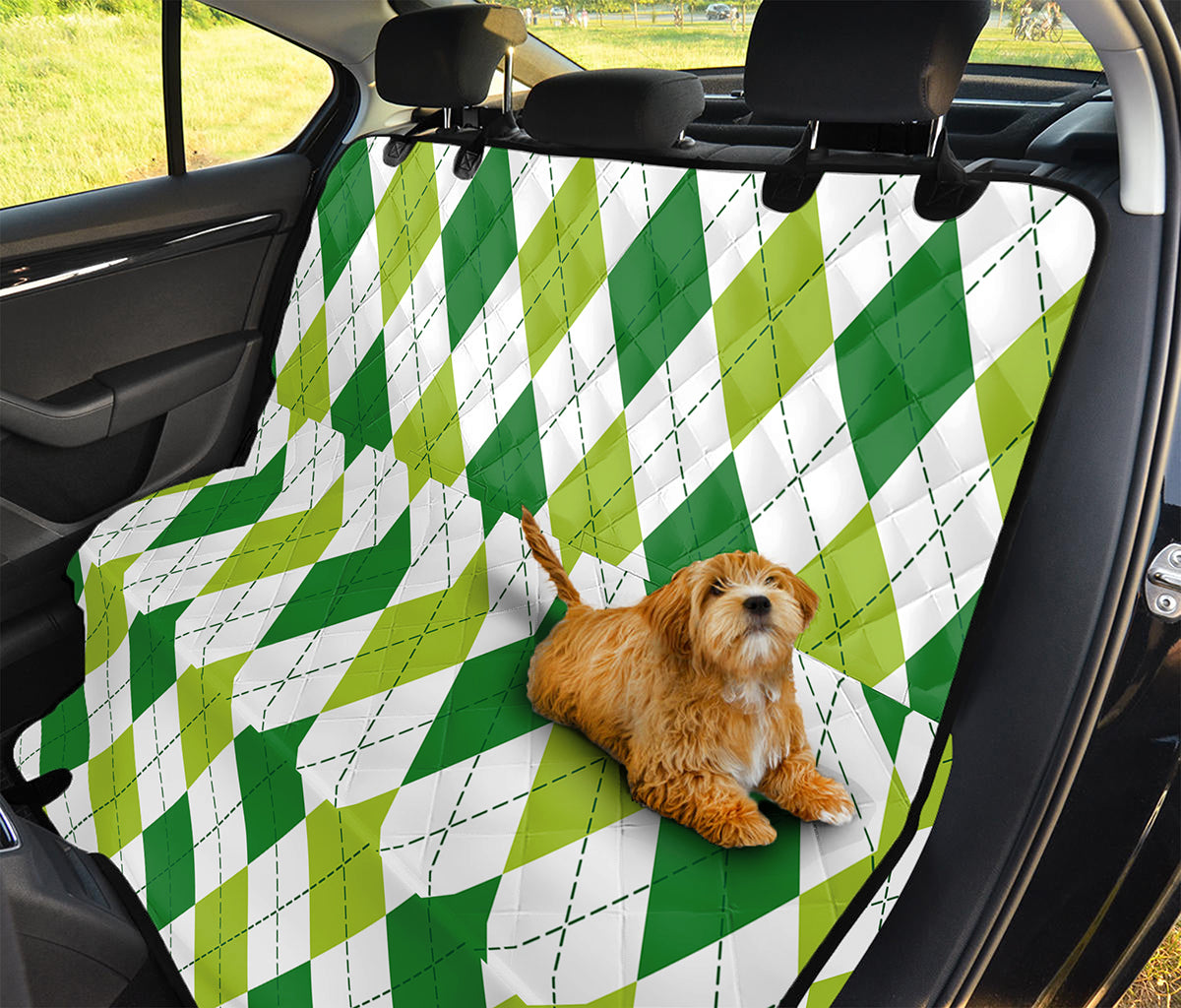 White And Green Argyle Pattern Print Pet Car Back Seat Cover