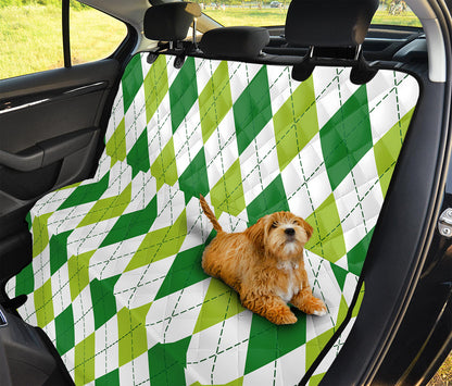 White And Green Argyle Pattern Print Pet Car Back Seat Cover