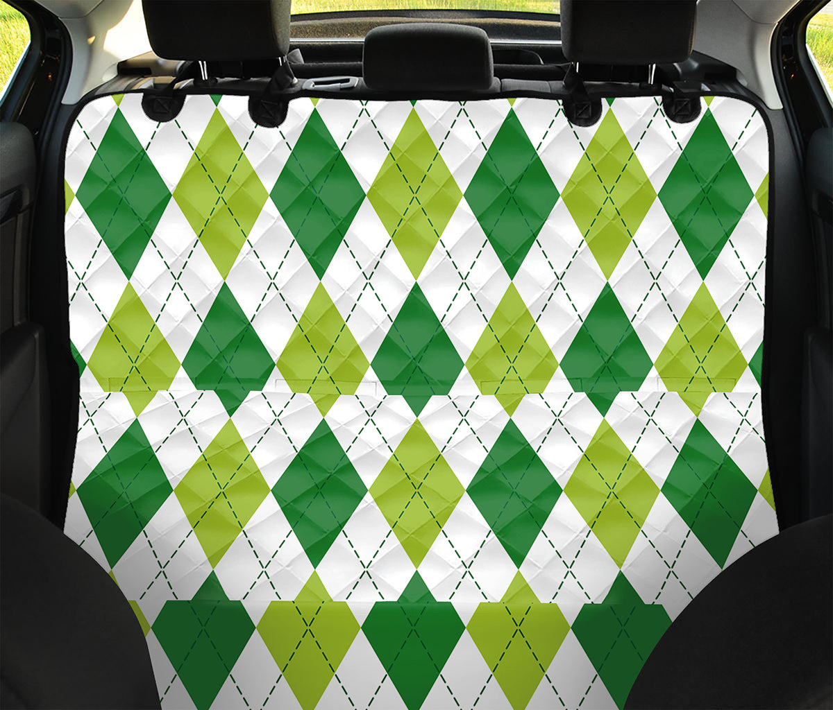 White And Green Argyle Pattern Print Pet Car Back Seat Cover