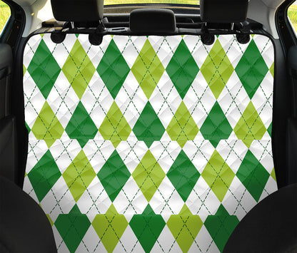 White And Green Argyle Pattern Print Pet Car Back Seat Cover
