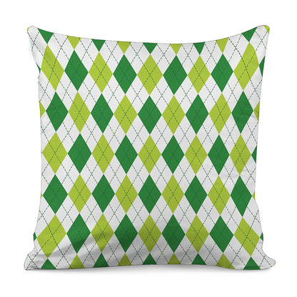 White And Green Argyle Pattern Print Pillow Cover
