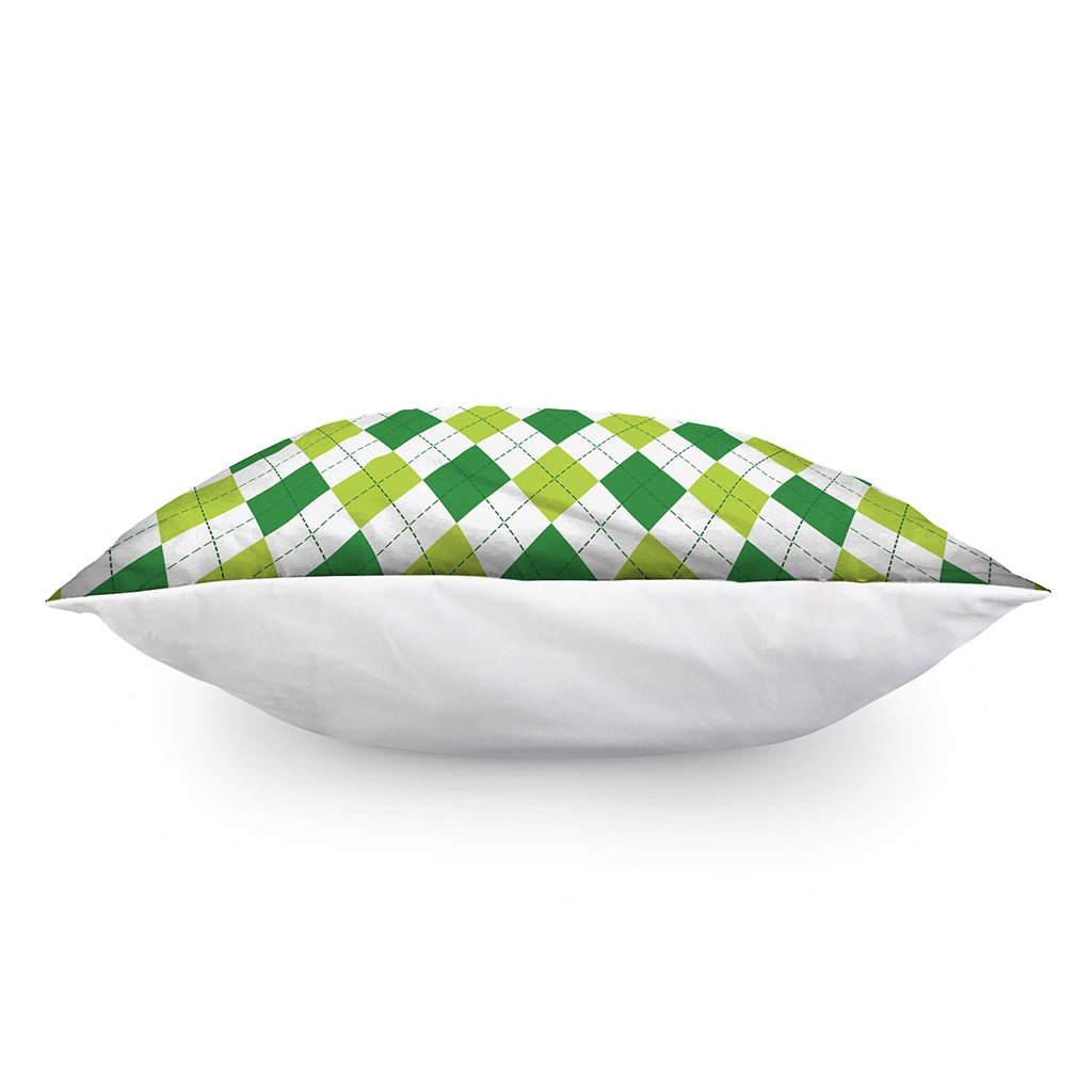 White And Green Argyle Pattern Print Pillow Cover