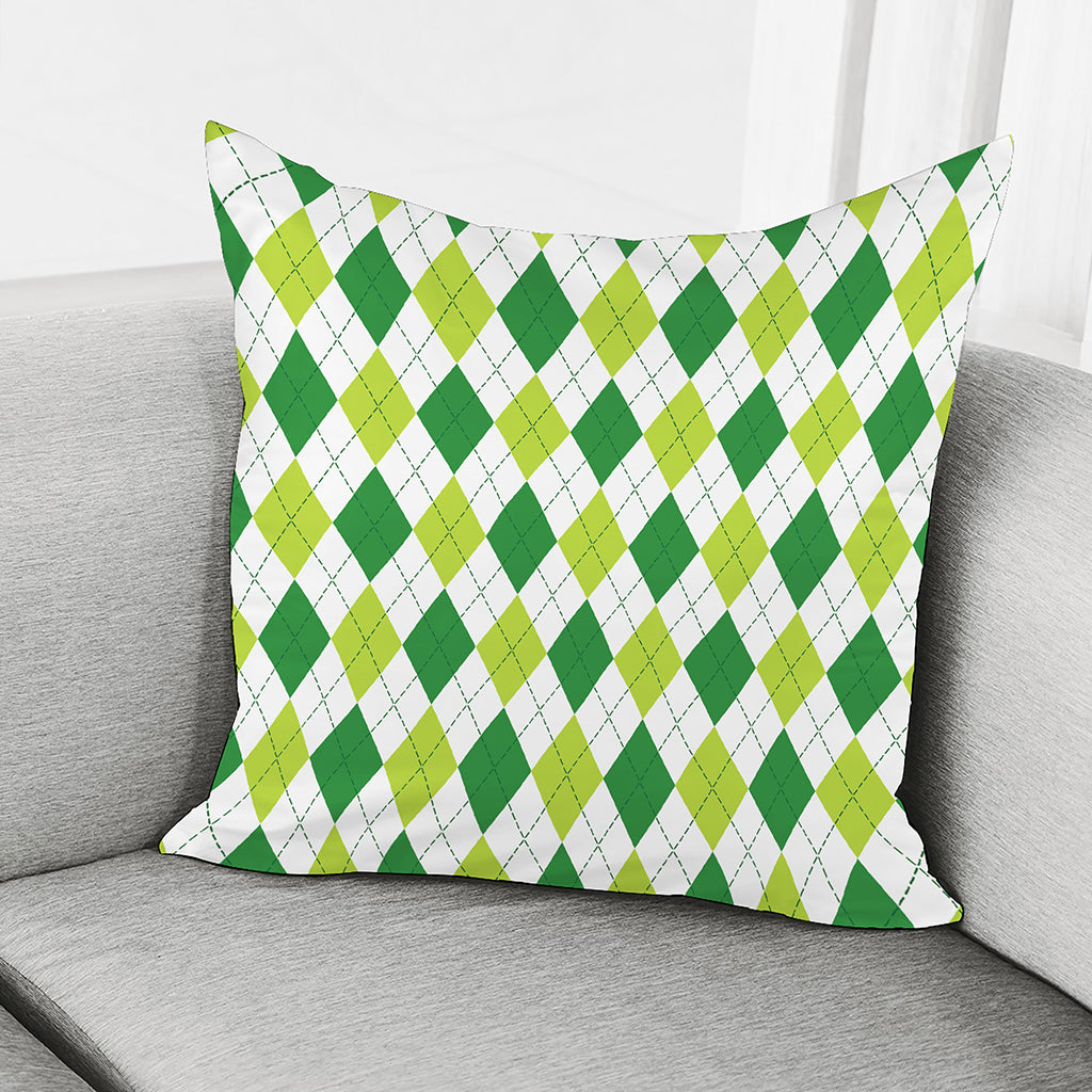 White And Green Argyle Pattern Print Pillow Cover