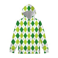 White And Green Argyle Pattern Print Pullover Hoodie