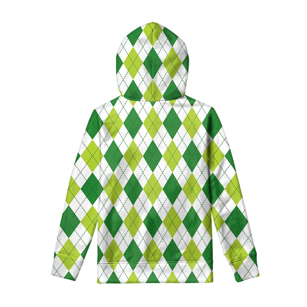 White And Green Argyle Pattern Print Pullover Hoodie