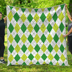 White And Green Argyle Pattern Print Quilt