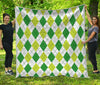 White And Green Argyle Pattern Print Quilt