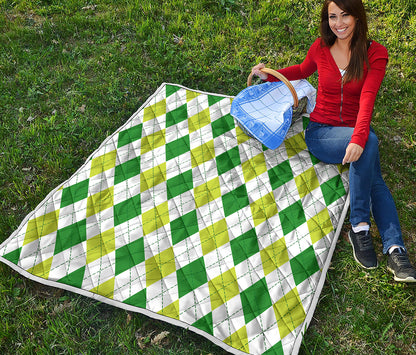 White And Green Argyle Pattern Print Quilt