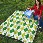 White And Green Argyle Pattern Print Quilt