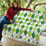 White And Green Argyle Pattern Print Quilt