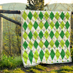 White And Green Argyle Pattern Print Quilt