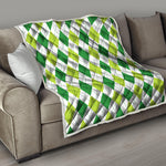 White And Green Argyle Pattern Print Quilt