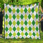 White And Green Argyle Pattern Print Quilt