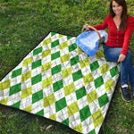 White And Green Argyle Pattern Print Quilt