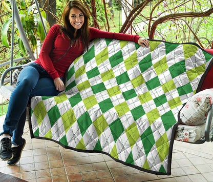 White And Green Argyle Pattern Print Quilt