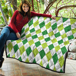 White And Green Argyle Pattern Print Quilt