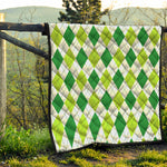 White And Green Argyle Pattern Print Quilt