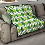 White And Green Argyle Pattern Print Quilt