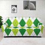 White And Green Argyle Pattern Print Sofa Cover