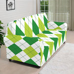 White And Green Argyle Pattern Print Sofa Cover