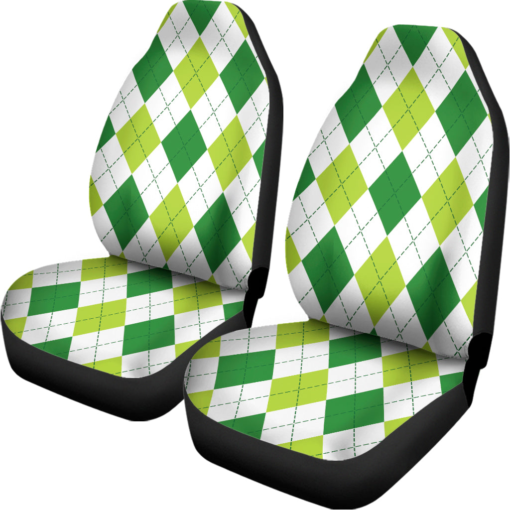 White And Green Argyle Pattern Print Universal Fit Car Seat Covers