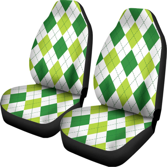 White And Green Argyle Pattern Print Universal Fit Car Seat Covers