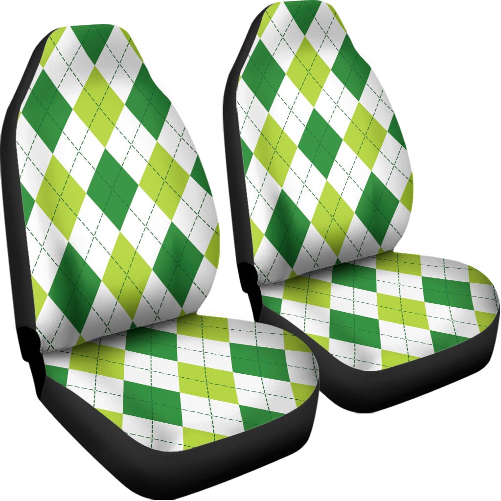 White And Green Argyle Pattern Print Universal Fit Car Seat Covers
