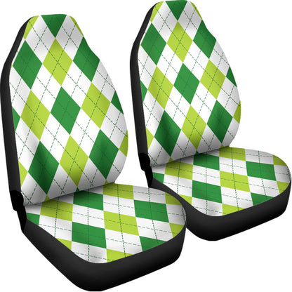 White And Green Argyle Pattern Print Universal Fit Car Seat Covers